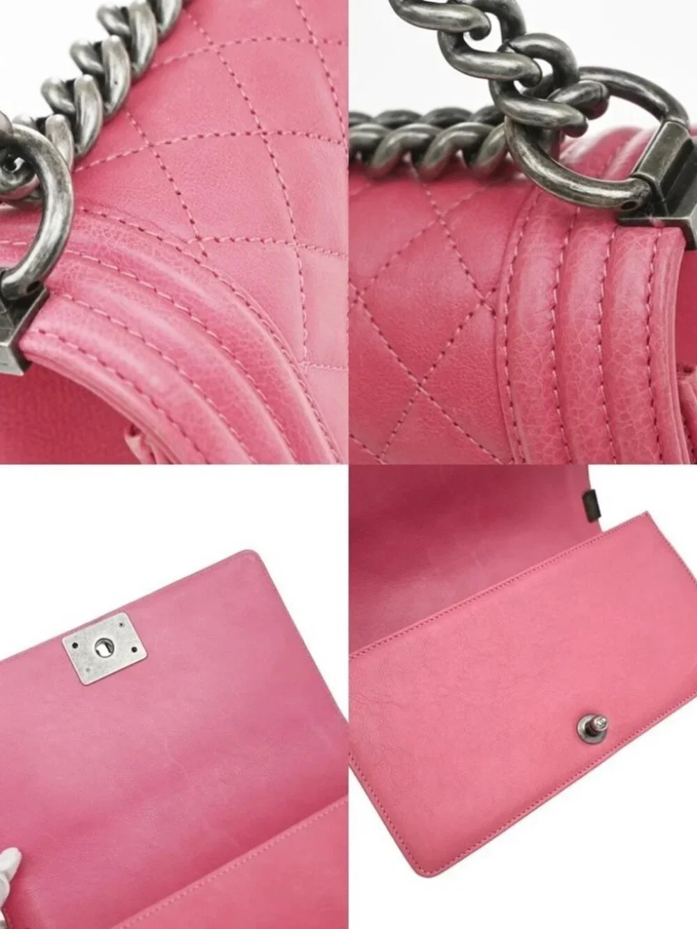 CHANEL CC Boy Chain Shoulder Bag Leather Pink SHW Italy